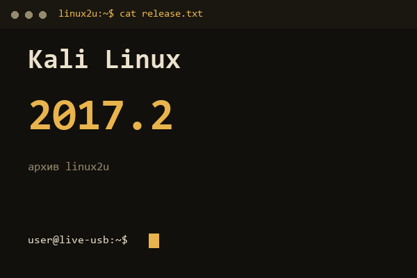 Kali Linux — обложка карточки архива Linux2U