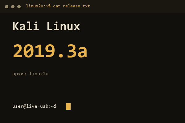 Kali Linux — обложка карточки архива Linux2U