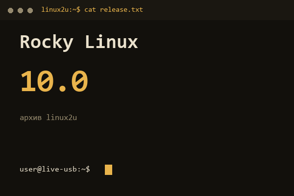Rocky Linux 10.0 — обложка карточки архива Linux2U