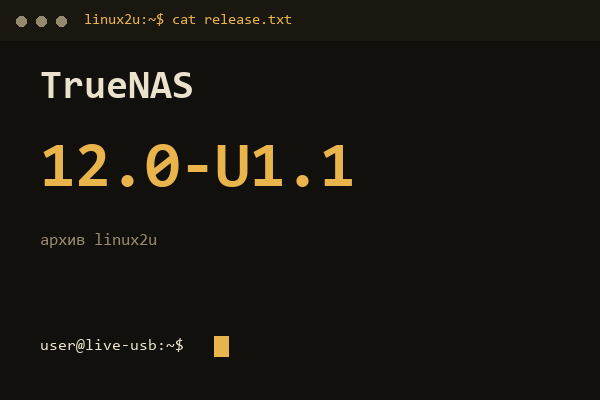 TrueNAS CORE 12.0-U1.1 — обложка карточки архива Linux2U