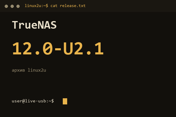TrueNAS CORE 12.0-U2.1 — обложка карточки архива Linux2U