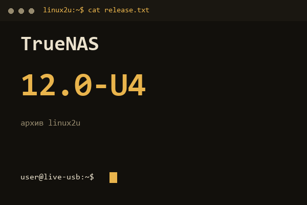 TrueNAS CORE 12.0-U4 — обложка карточки архива Linux2U