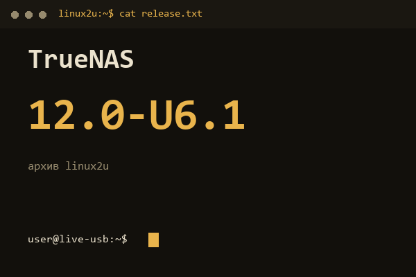 TrueNAS CORE 12.0-U6.1 — обложка карточки архива Linux2U
