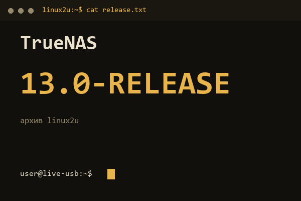 TrueNAS CORE 13.0-RELEASE — обложка карточки архива Linux2U