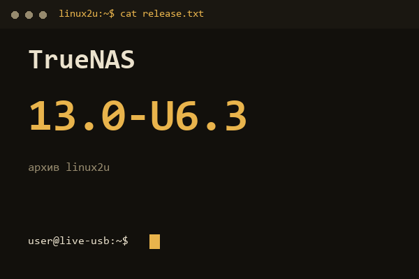 TrueNAS CORE 13.0-U6.3 — обложка карточки архива Linux2U