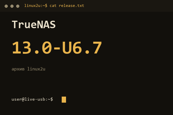 TrueNAS CORE 13.0-U6.7 — обложка карточки архива Linux2U