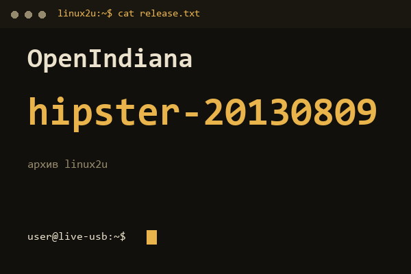 OpenIndiana Hipster 20130809 — обложка карточки архива Linux2U