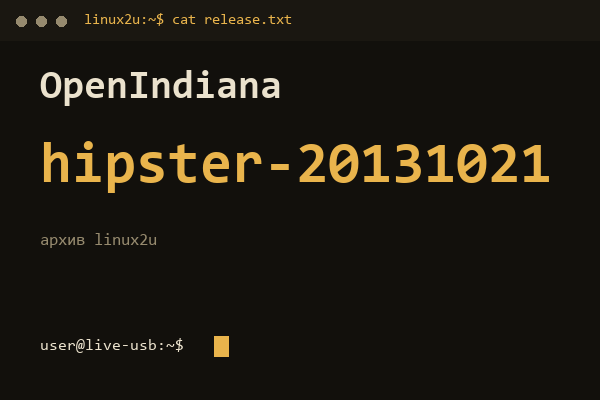 OpenIndiana Hipster 20131021 — обложка карточки архива Linux2U
