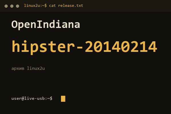 OpenIndiana Hipster 20140214 — обложка карточки архива Linux2U