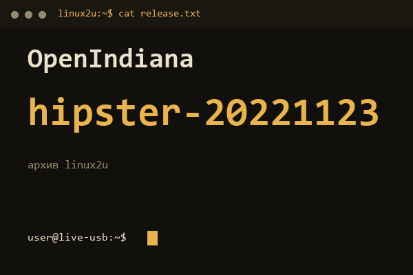 OpenIndiana Hipster 20221123 — обложка карточки архива Linux2U