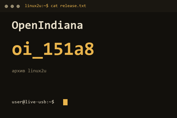 OpenIndiana oi_151a8 — обложка карточки архива Linux2U