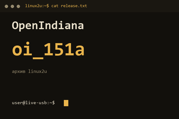 OpenIndiana oi_151a — обложка карточки архива Linux2U