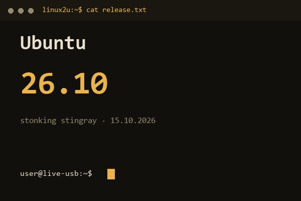 Ubuntu 26.10 Stonking Stingray Desktop amd64 — обложка карточки архива Linux2U