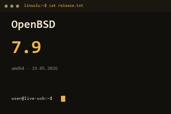 OpenBSD 7.9 amd64 — обложка карточки архива Linux2U