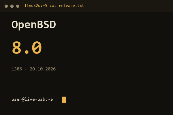 OpenBSD 8.0 i386 — обложка карточки архива Linux2U