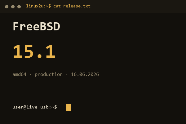 FreeBSD 15.1 64bit — обложка карточки архива Linux2U