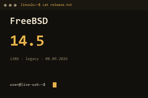 FreeBSD 14.5 32bit — обложка карточки архива Linux2U