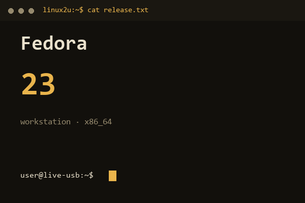 Fedora 23 Workstation x86_64 — обложка карточки архива Linux2U