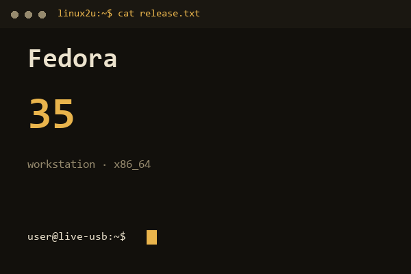 Fedora 35 Workstation x86_64 — обложка карточки архива Linux2U