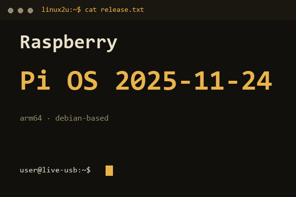 Raspberry Pi OS 2025-11-24 arm64 — обложка карточки архива Linux2U