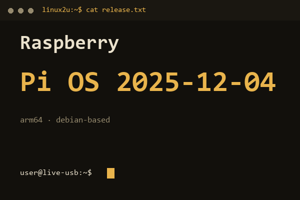 Raspberry Pi OS 2025-12-04 arm64 — обложка карточки архива Linux2U