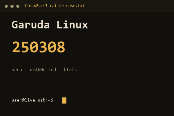 Garuda Linux 250308 — обложка карточки архива Linux2U