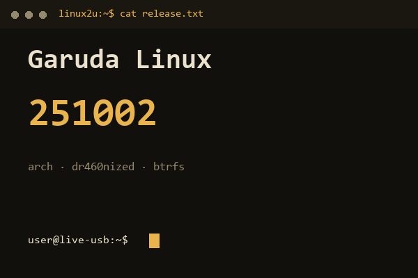 Garuda Linux 251002 — обложка карточки архива Linux2U