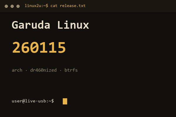 Garuda Linux 260115 — обложка карточки архива Linux2U